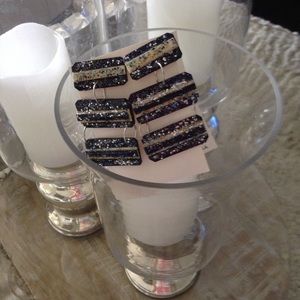 NAVY BARS NAVY/CREAM silver glitter earrings